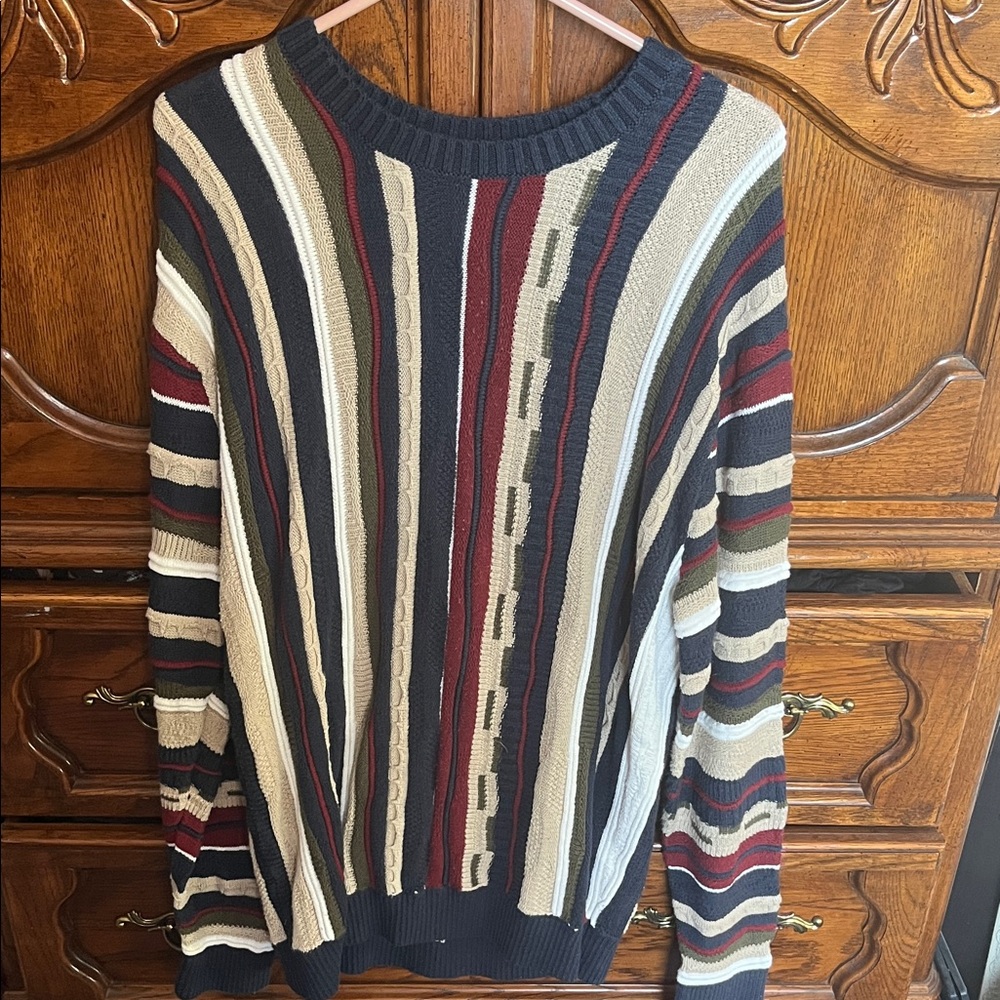 Hollister Men's Striped Crewneck Sweater - Navy, Red, Olive, Beige